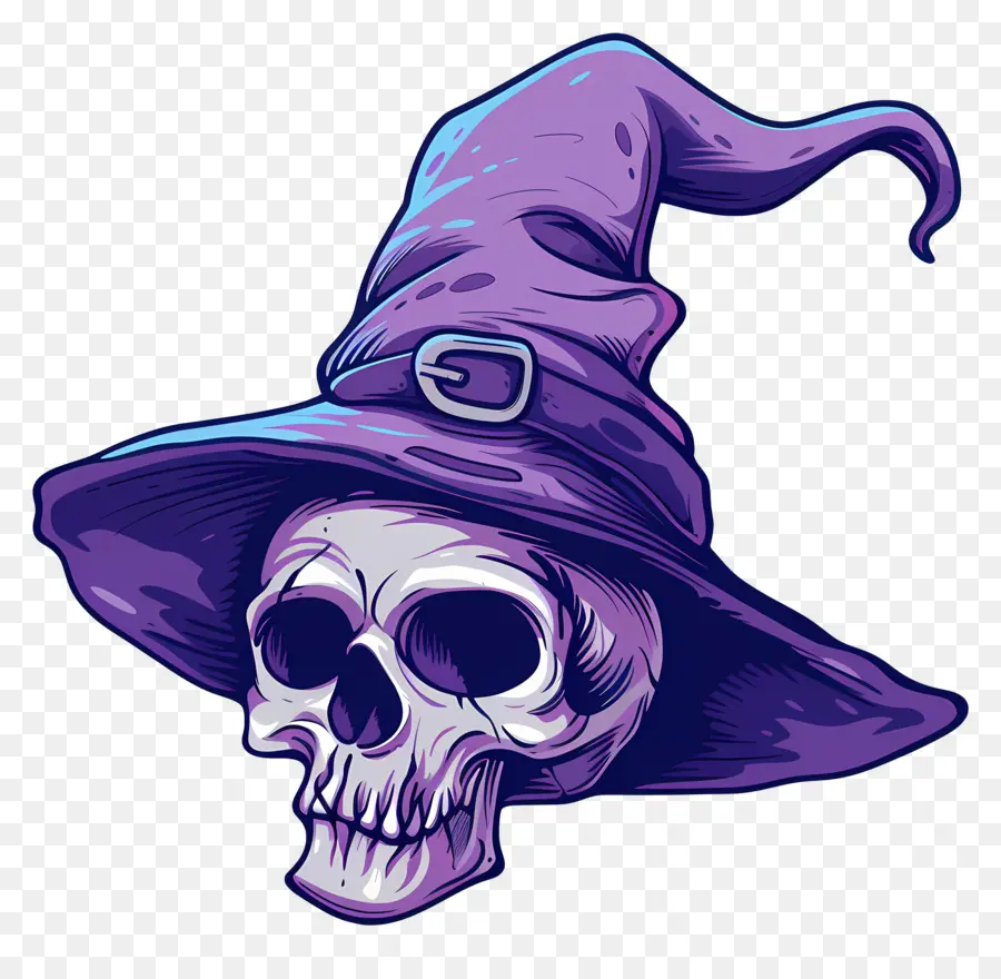 Topi Halloween，Tengkorak Dengan Topi Penyihir PNG