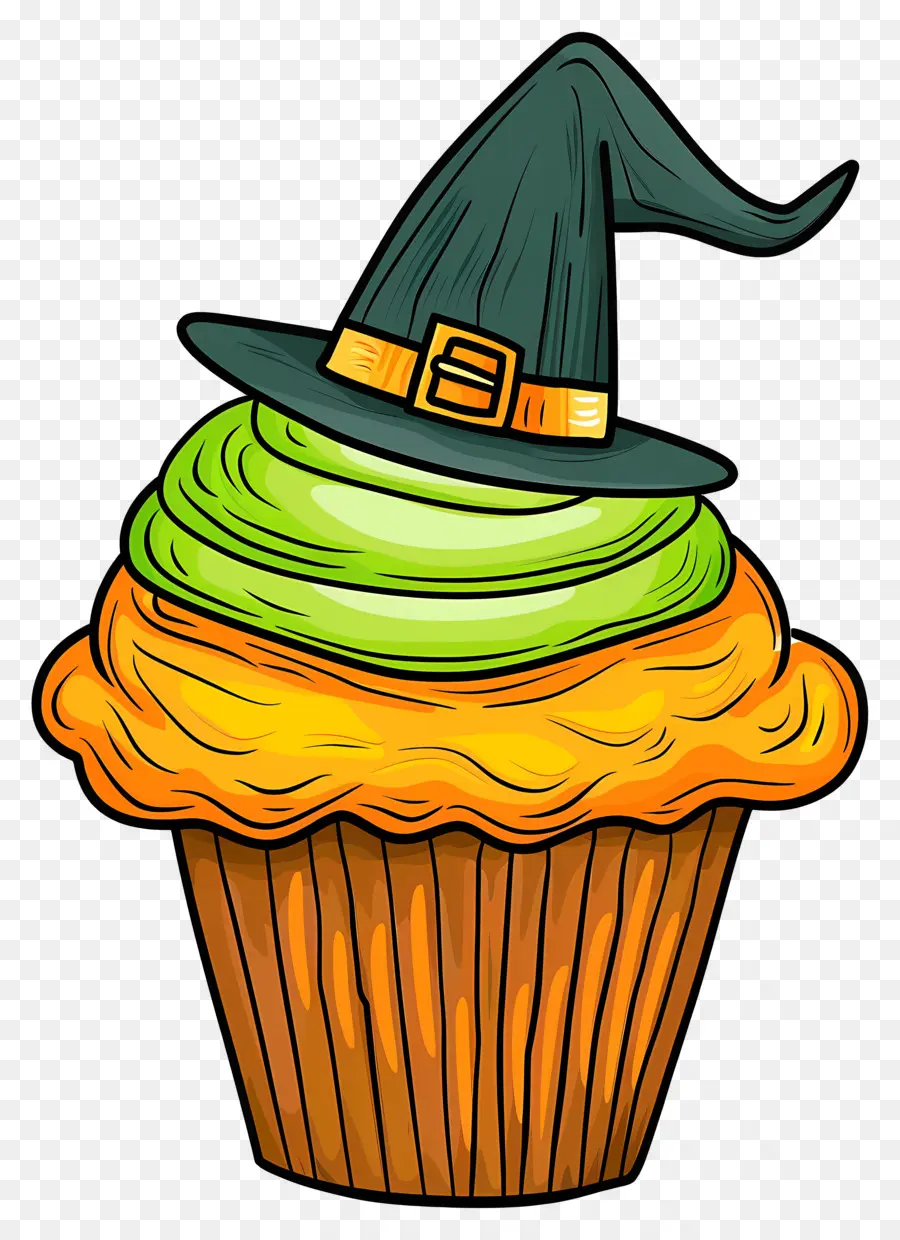 Kue Mangkuk Halloween，Cupcake Topi Penyihir PNG