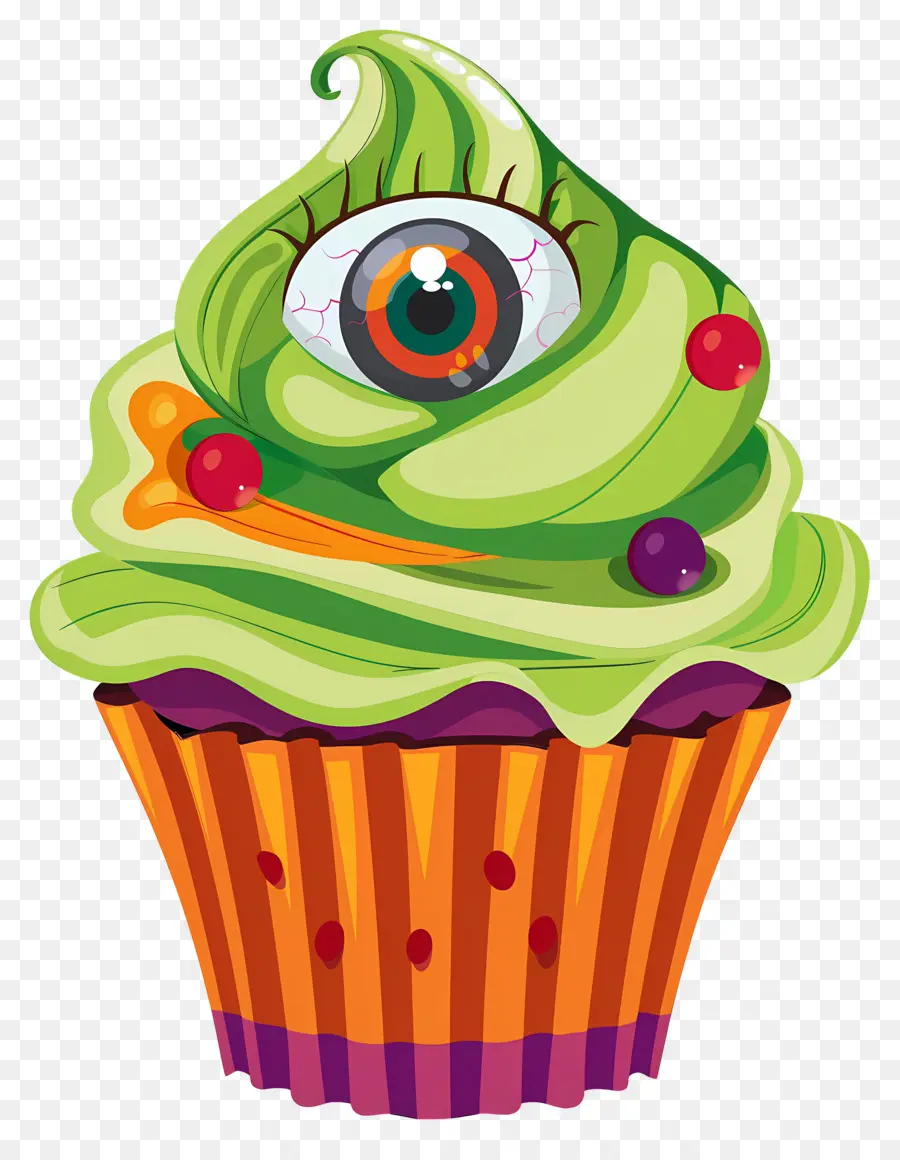 Kue Mangkuk Halloween，Cupcake Hijau Dengan Mata PNG