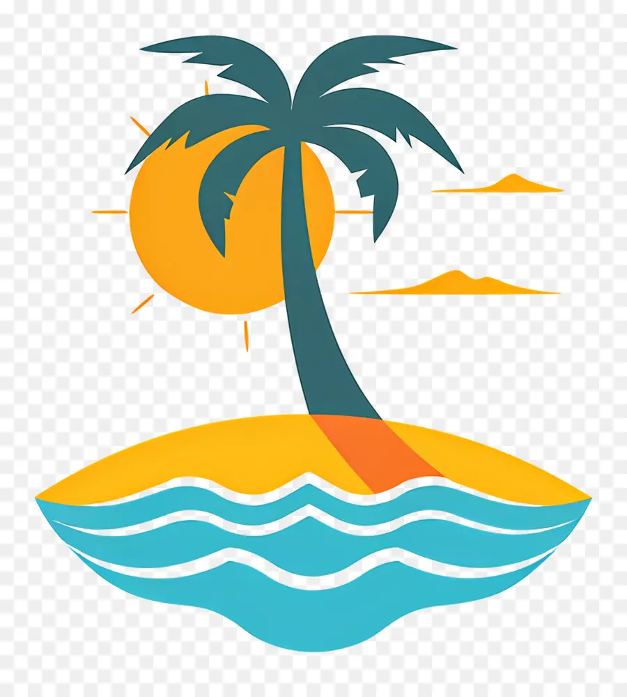 Logo Pantai，Pulau Dengan Pohon Palem PNG