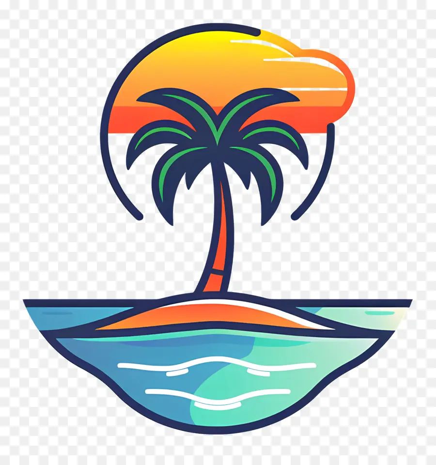 Logo Pantai，Pulau Dengan Pohon Palem PNG