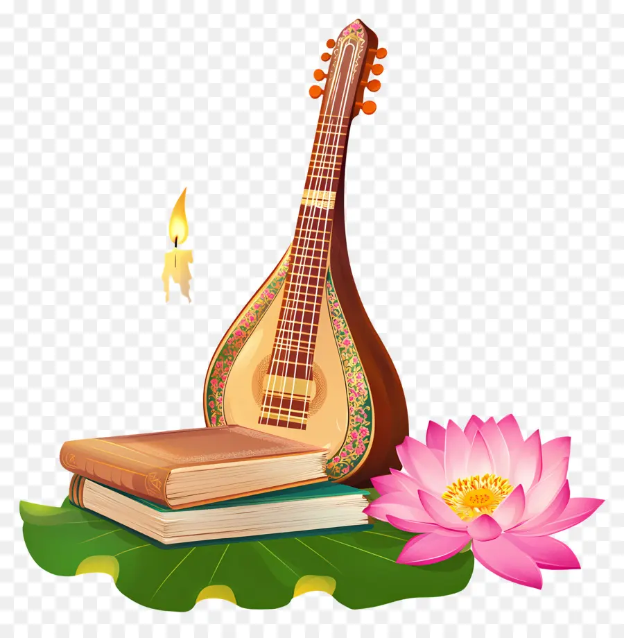 Saraswati Puja，Mandolin Dan Buku PNG