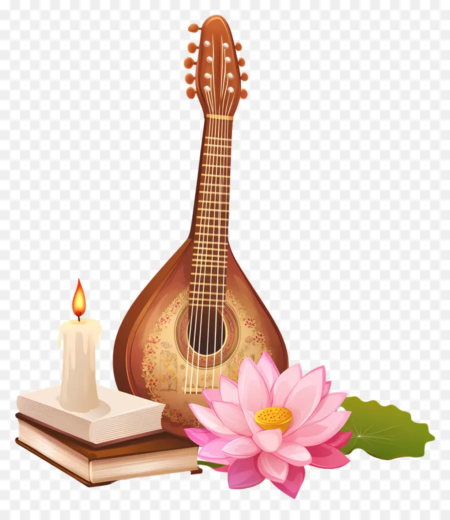 Saraswati Puja，Gitar Dan Teratai PNG