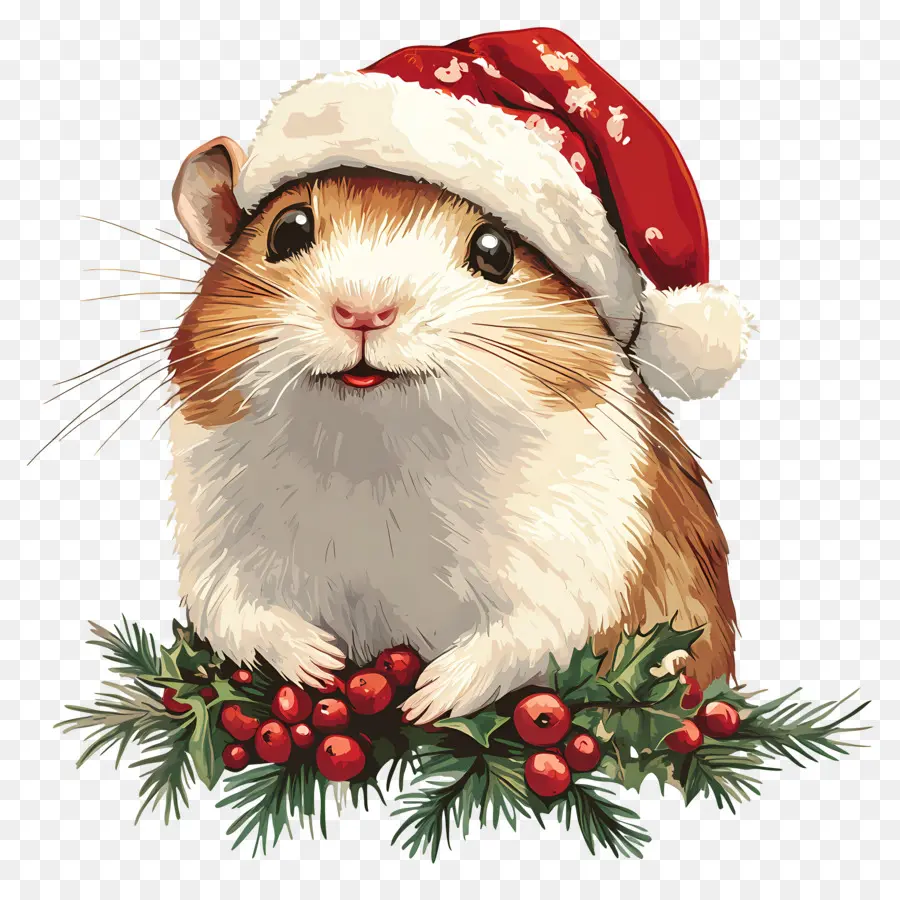 Hamster Natal，Hamster Dengan Topi Santa PNG