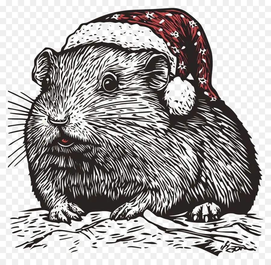 Hamster Natal，Babi Guinea Di Santa Hat PNG