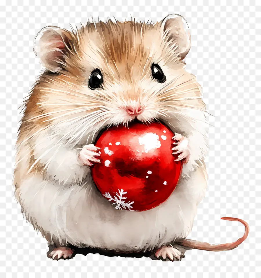 Hamster Natal，Hamster Lucu Dengan Ornamen Merah PNG