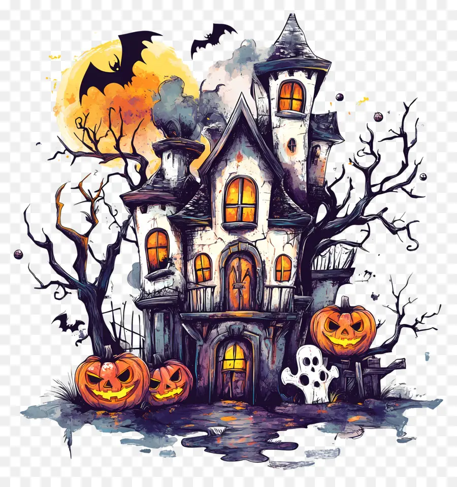 Elemen Halloween，Rumah Berhantu PNG