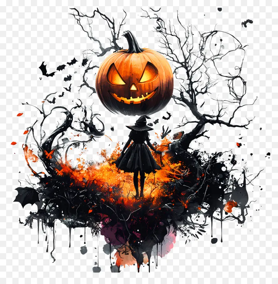 Elemen Halloween，Labu Dan Penyihir PNG