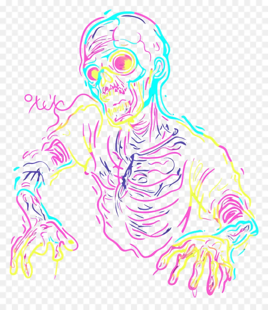 Garis Neon，Zombi Berwarna Warni PNG