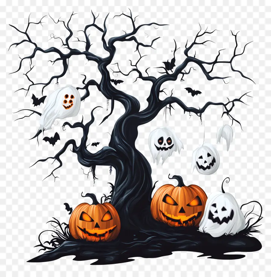 Elemen Halloween，Pohon Halloween PNG