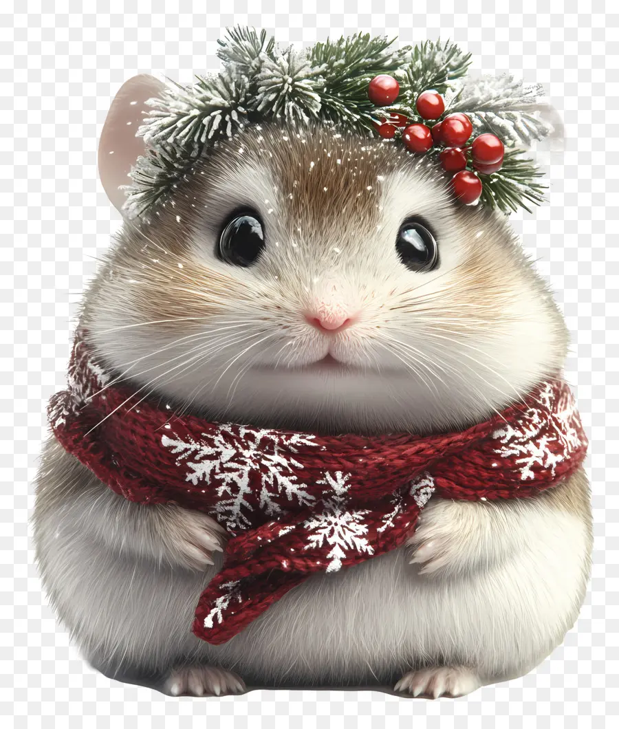 Hamster Natal，Hamster Dengan Karangan Bunga Musim Dingin PNG