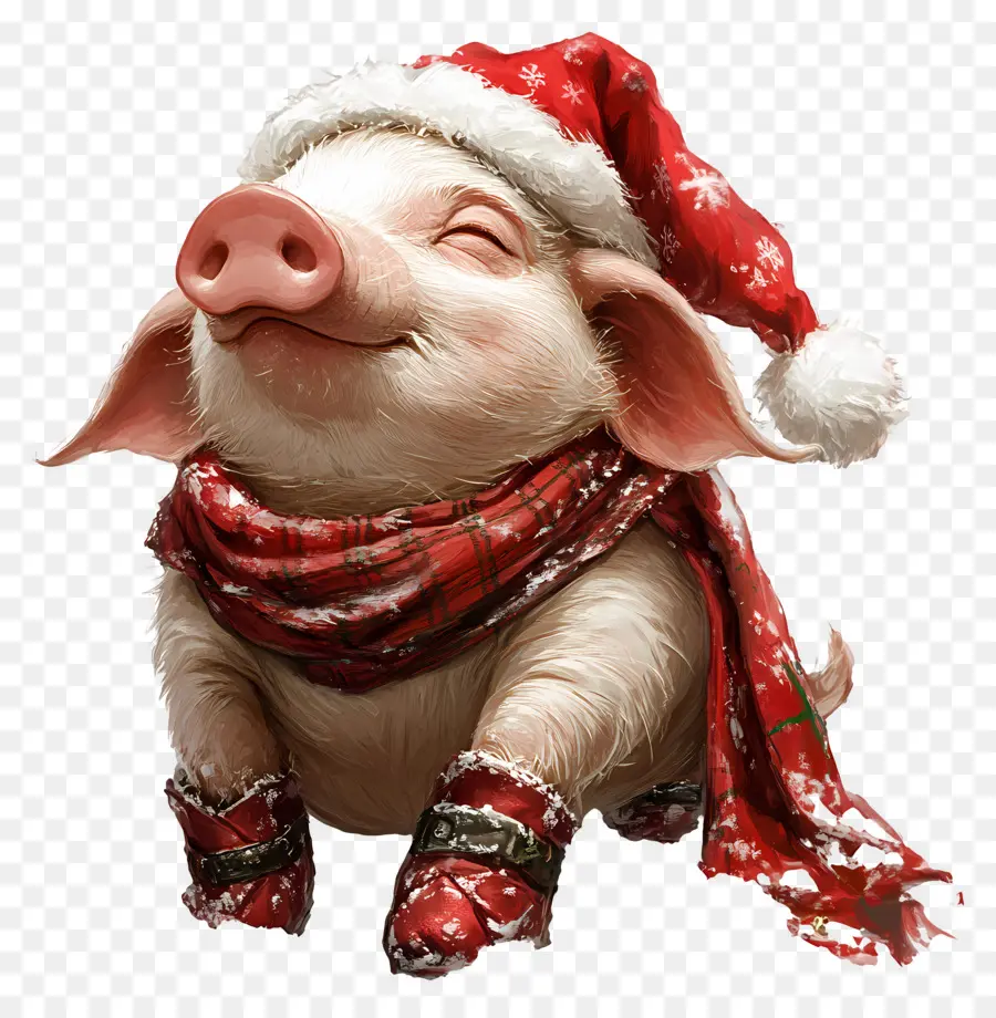 Babi Natal，Babi Dengan Topi Santa PNG