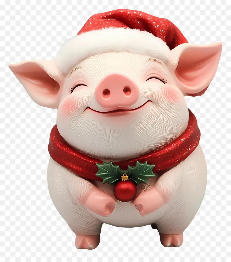 Babi Natal，Babi Dengan Topi Santa PNG