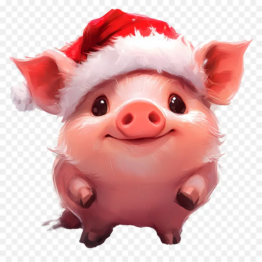 Babi Natal，Babi Dengan Topi Santa PNG