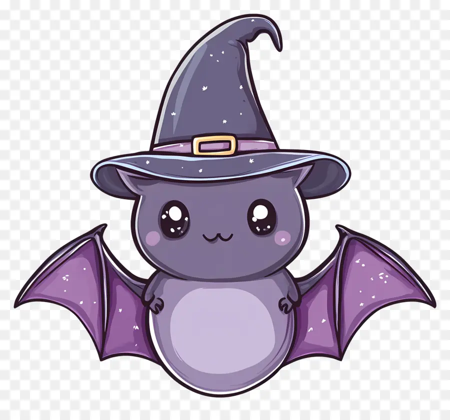 Kelelawar Halloween，Kelelawar Kartun Dengan Topi Penyihir PNG