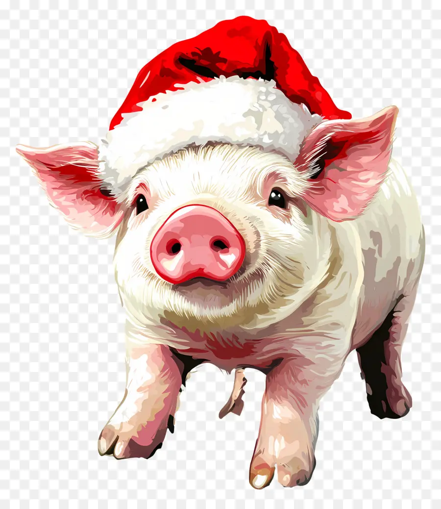 Babi Natal，Babi Dengan Topi Santa PNG