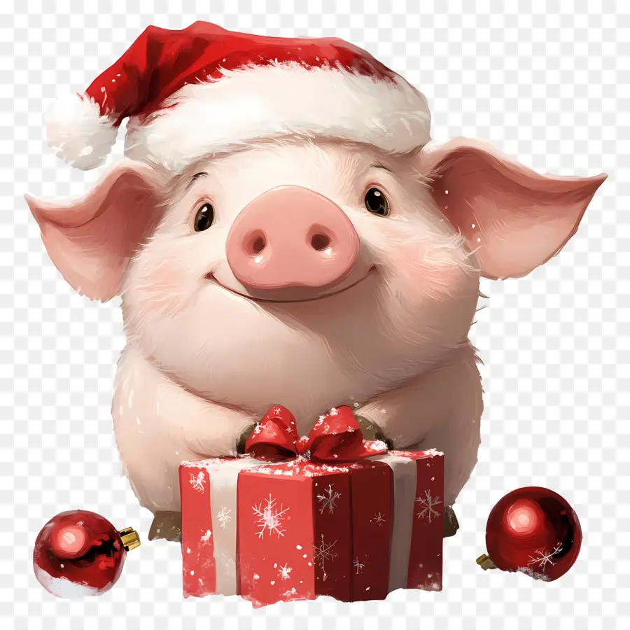 Babi Natal，Babi Dengan Topi Santa PNG