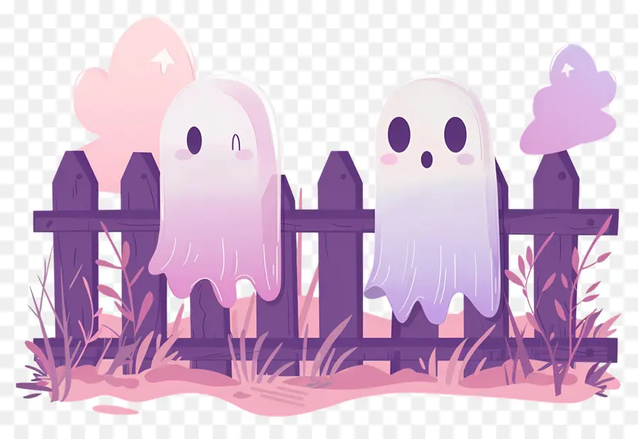 Pagar Halloween，Duo Hantu Yang Lucu PNG