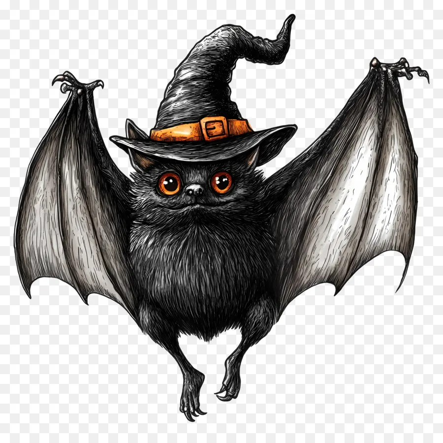 Kelelawar Halloween，Kelelawar Lucu Dengan Topi Penyihir PNG