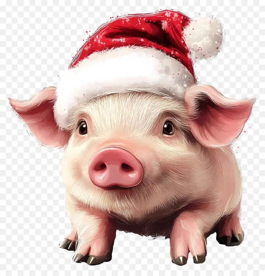 Babi Natal，Babi Dengan Topi Santa PNG