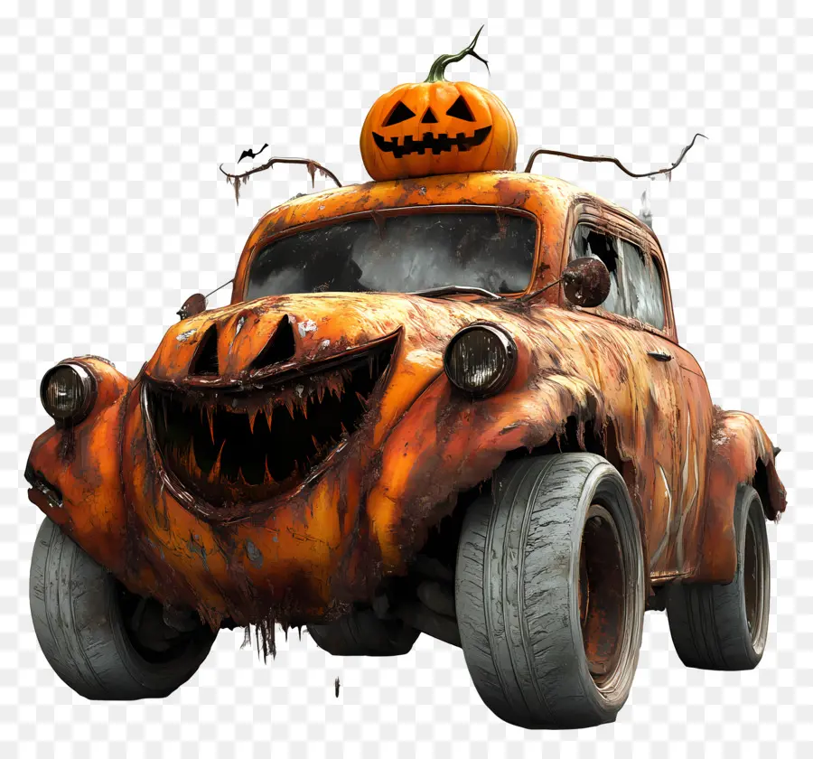 Truk Monster Halloween，Mobil Halloween Oranye PNG