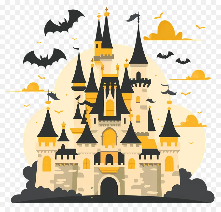 Kastil Disney Halloween，Kastil Berhantu Dengan Kelelawar PNG