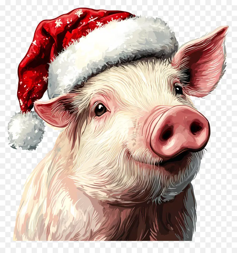 Babi Natal，Babi Dengan Topi Santa PNG