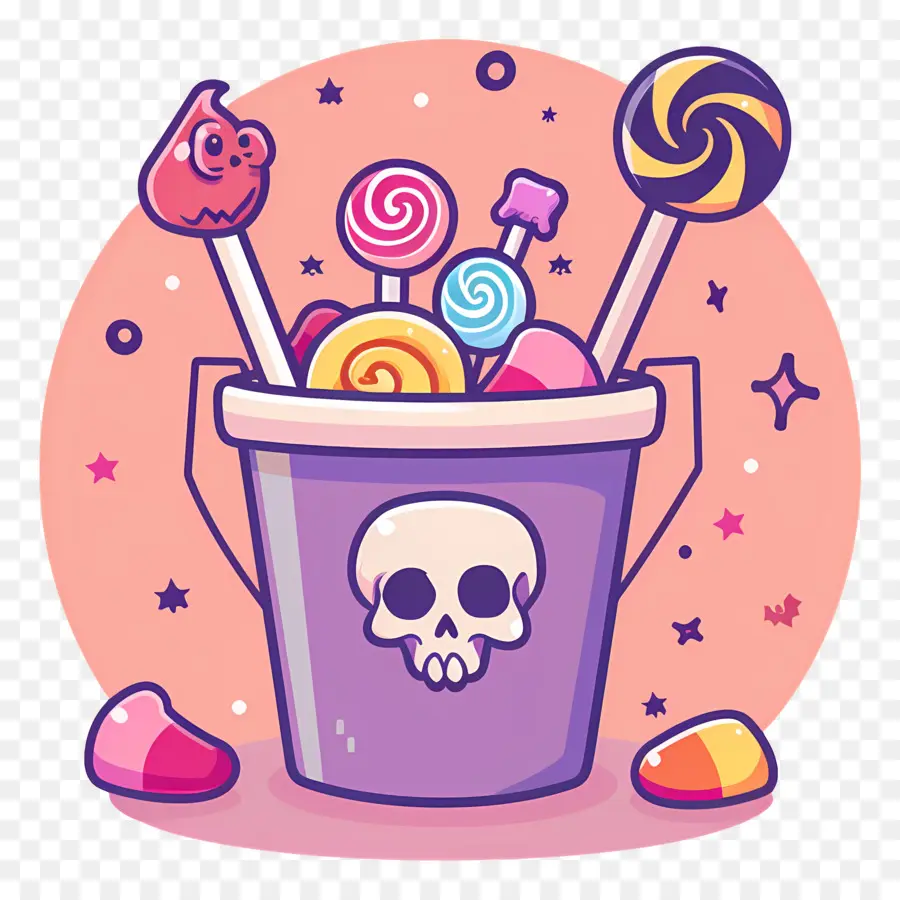 Keranjang Halloween，Tengkorak Dengan Lolipop PNG