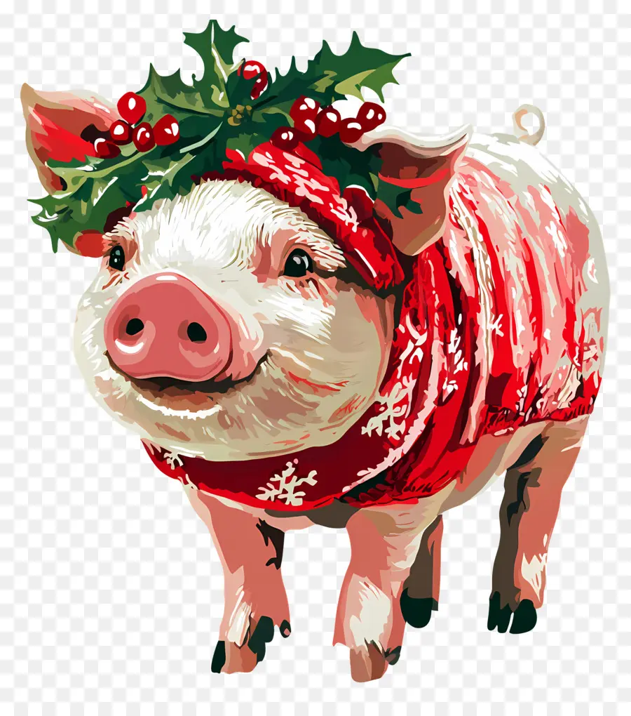 Babi Natal，Babi Dengan Topi Santa PNG