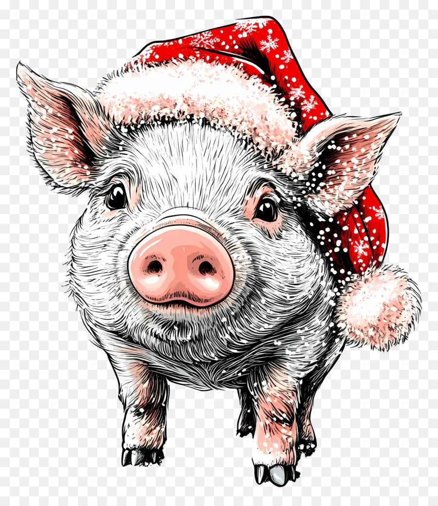 Babi Natal，Babi Dengan Topi Santa PNG