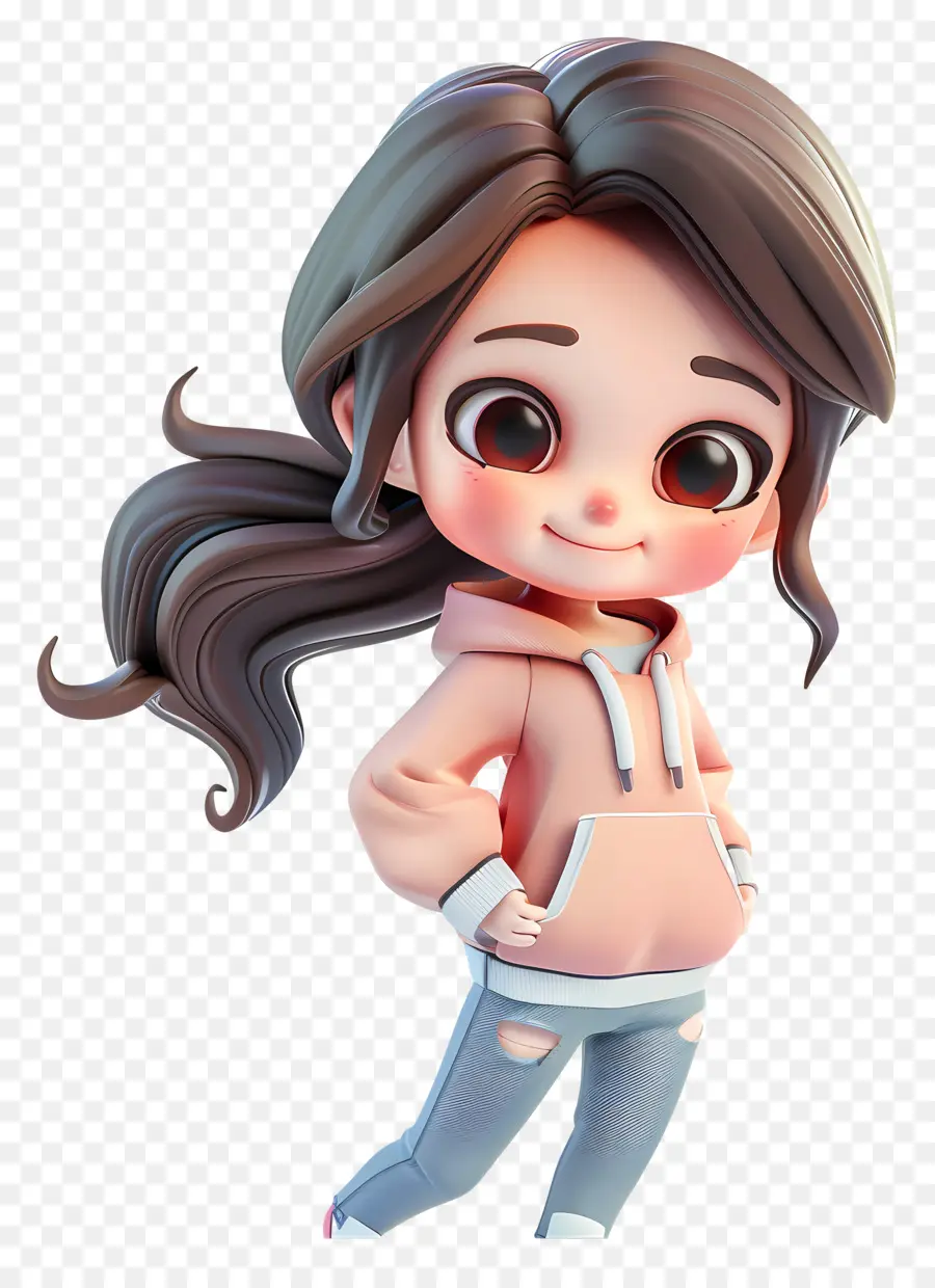 Gadis Chibi，Gadis Kartun Dengan Hoodie PNG