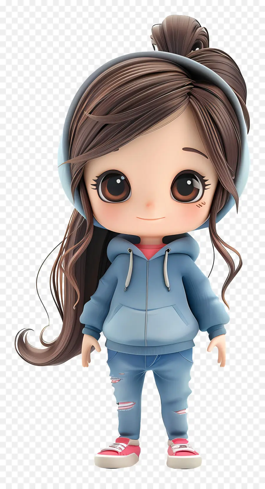 Gadis Chibi，Gadis Manis Dengan Hoodie Biru PNG