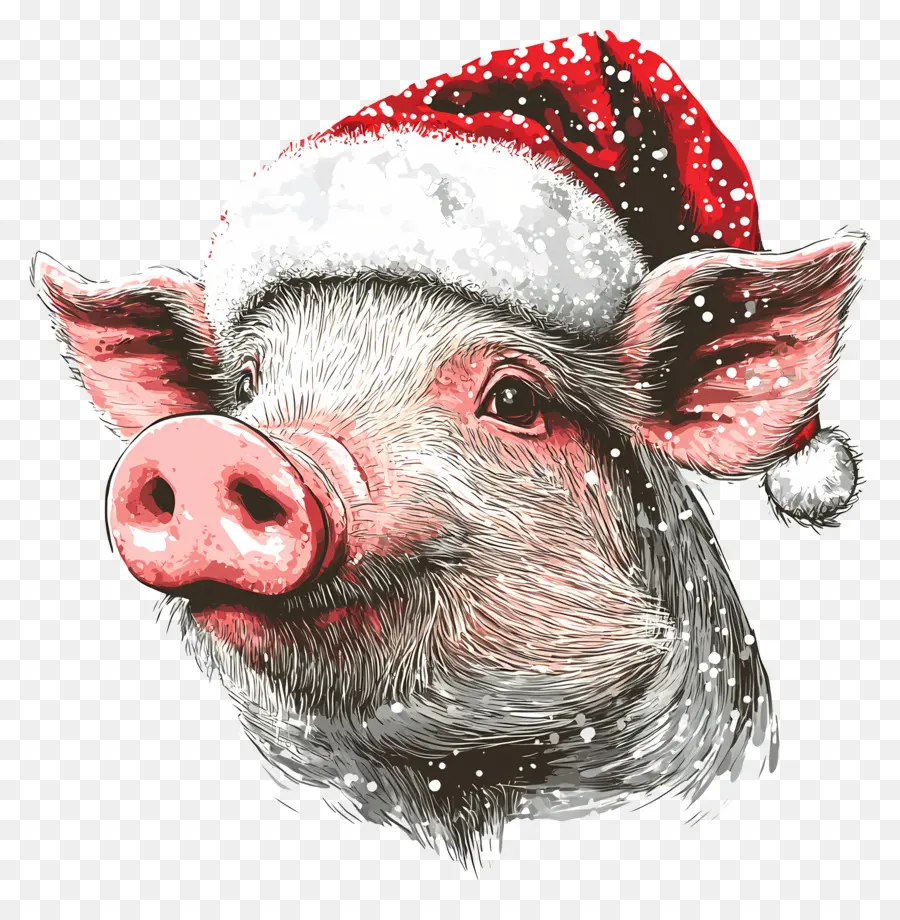 Babi Natal，Babi Dengan Topi Santa PNG