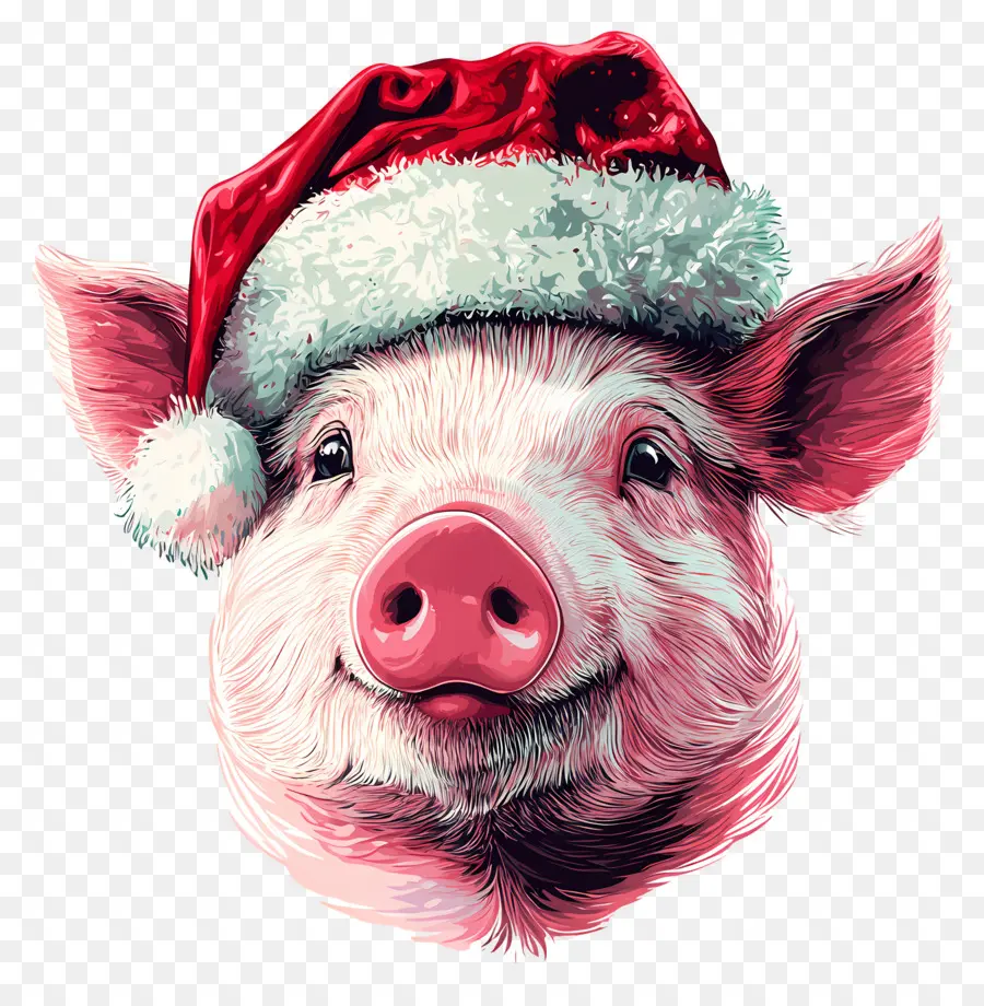 Babi Natal，Babi Dengan Topi Santa PNG