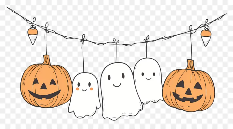 Karangan Bunga Halloween，Hantu Dan Labu PNG