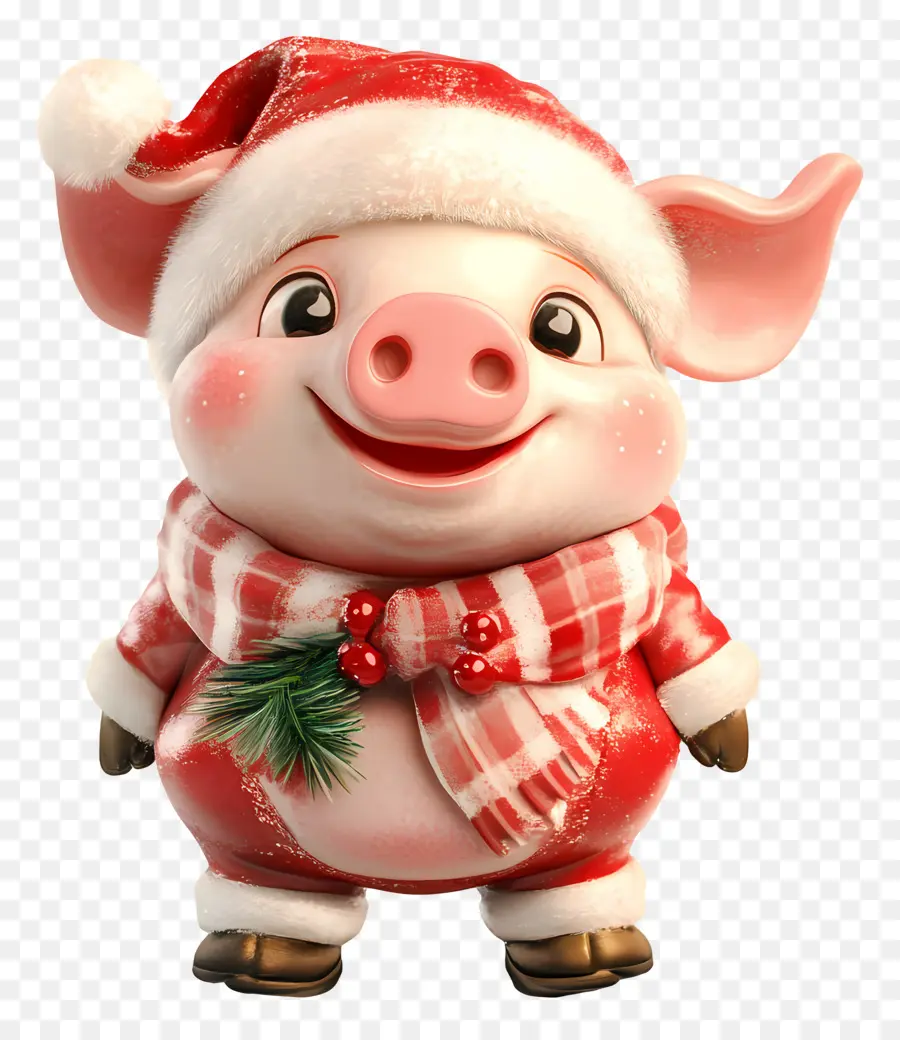 Babi Natal，Babi Dengan Topi Santa PNG