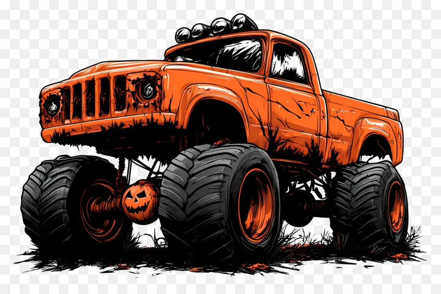 Truk Monster Halloween，Truk Monster Oranye PNG