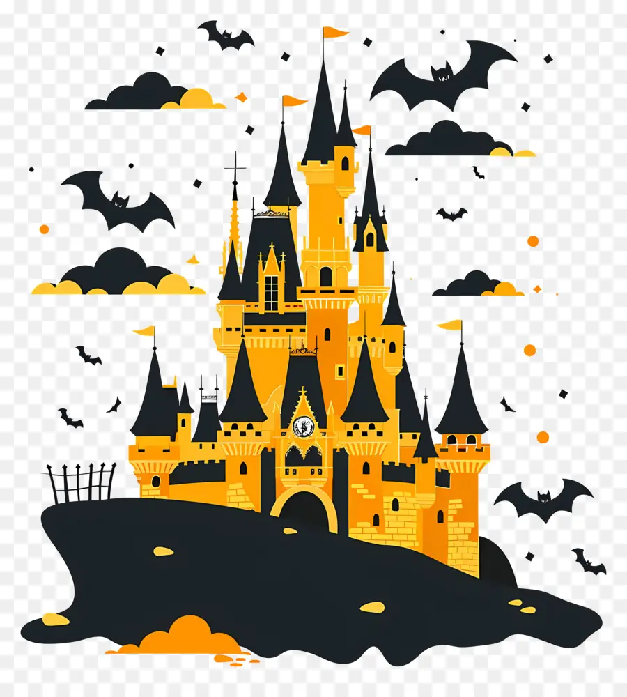 Kastil Disney Halloween，Kastil Berhantu Dengan Kelelawar PNG