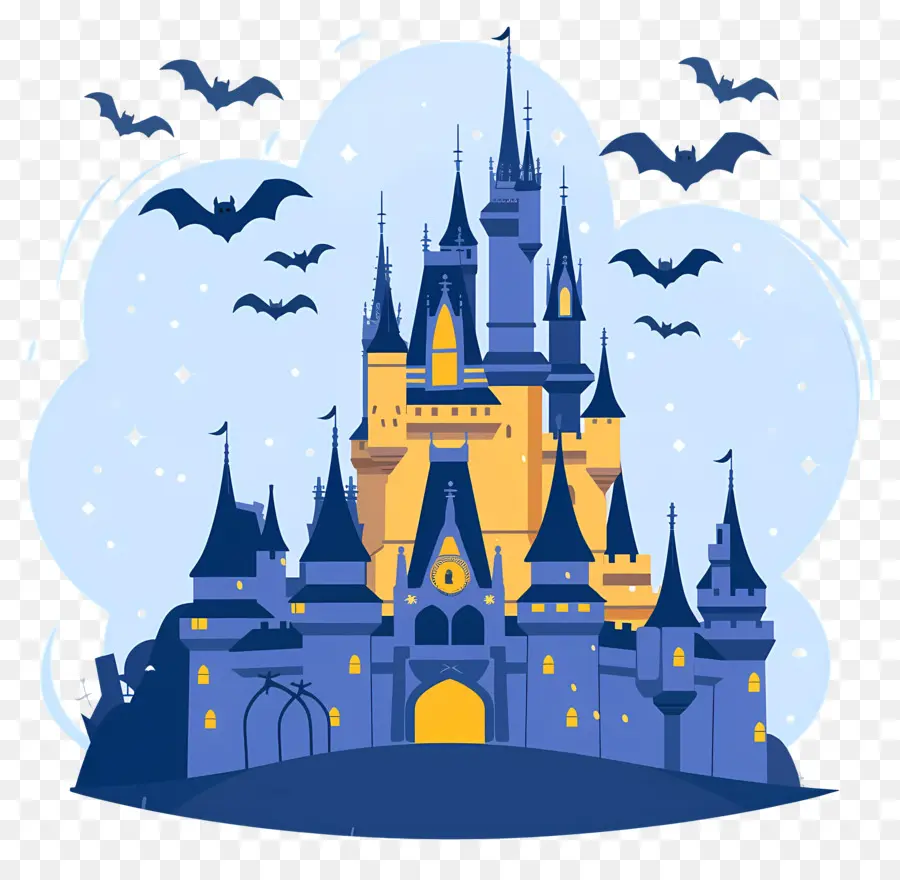 Kastil Disney Halloween，Kastil Berhantu Dengan Kelelawar PNG