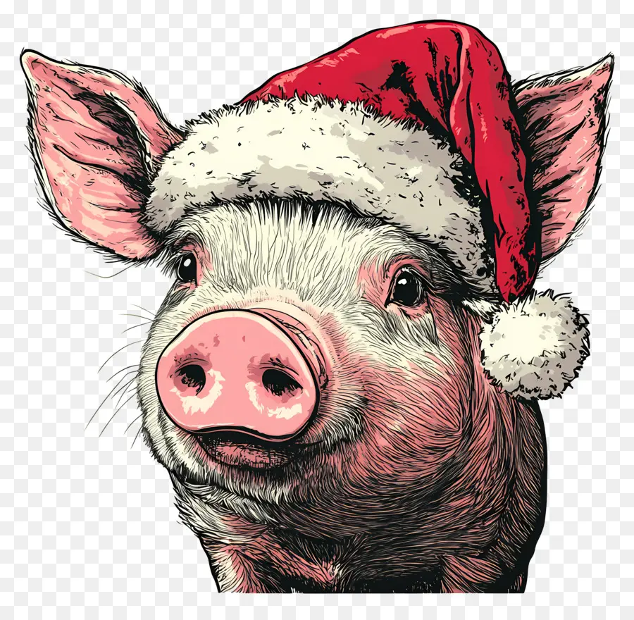 Babi Natal，Babi Dengan Topi Santa PNG