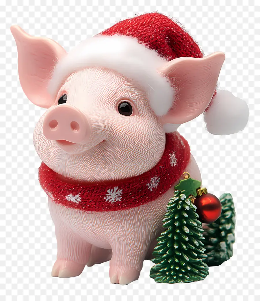 Babi Natal，Babi Dengan Topi Santa PNG