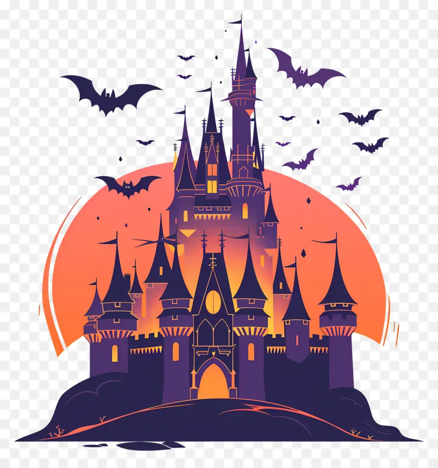 Kastil Disney Halloween，Kastil Berhantu Dengan Kelelawar PNG