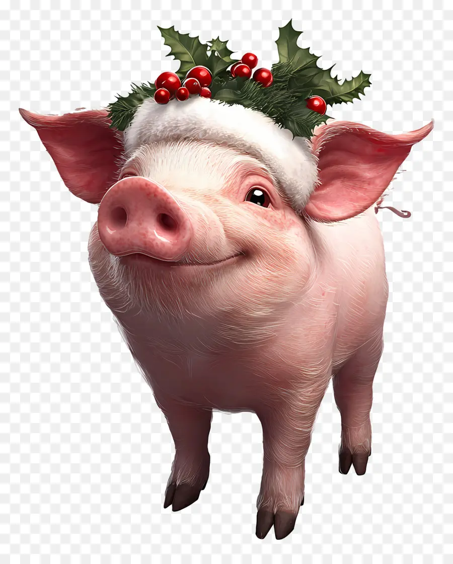 Babi Natal，Babi Dengan Topi Santa PNG