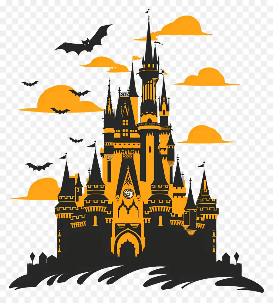 Kastil Disney Halloween，Kastil Berhantu Dengan Kelelawar PNG