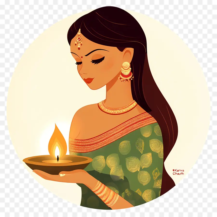 Karva Chauth，Wanita Dengan Diya PNG