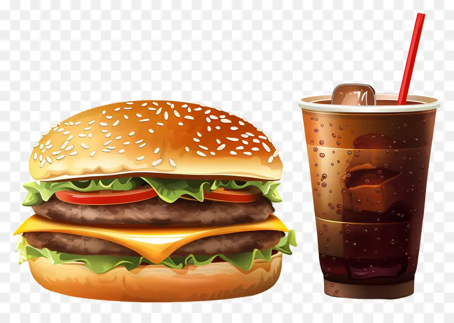 Burger Coca Cola，Burger Dan Minuman PNG