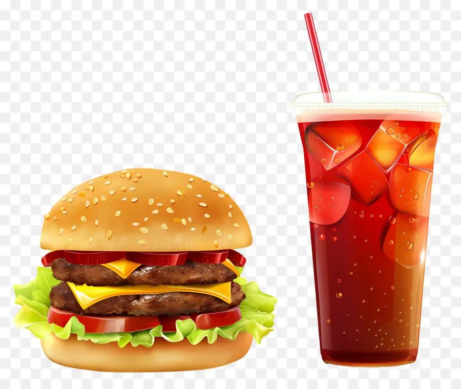 Burger Coca Cola，Burger Dan Minuman PNG