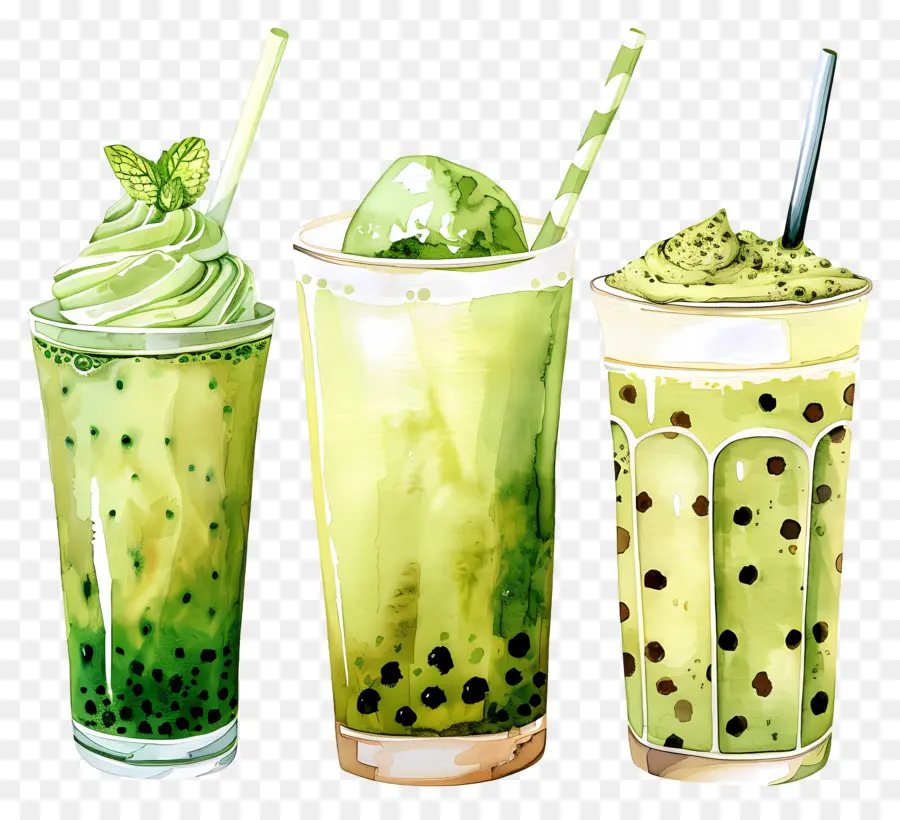 Minuman Matcha，Smoothie Hijau PNG