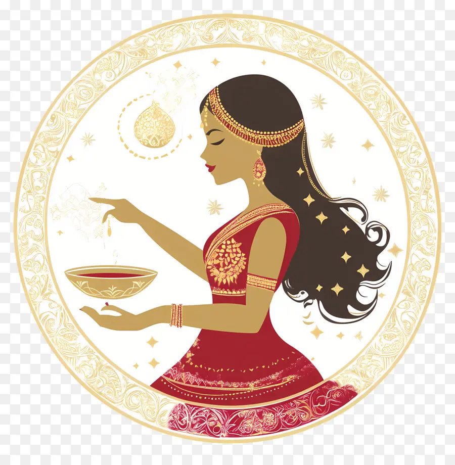 Karva Chauth，Wanita Dengan Diya PNG