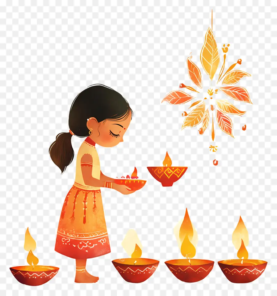 Deepavali，Gadis Dengan Diyas PNG